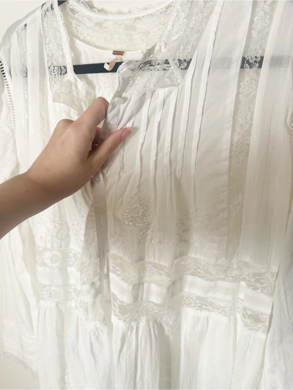 Free People Keepsake Maxi Top White Lace Inset Embroidered Cotton Small